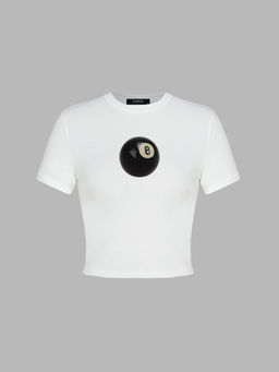 Cider - Round Neckline Bowling Ball Graphic Crop Short Sleeve Tee