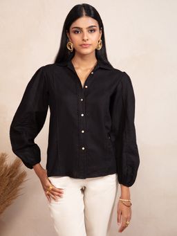 RSVP by Nykaa Fashion - Black Solid Lace Trim Full Sleeves Shirt