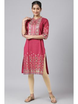 Aurelia - Pink Floral Printed Sequined Ethnic Kurta