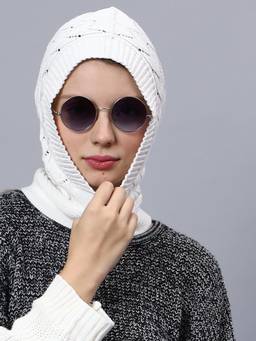 Bharatasya - Pointelle Knit Balaclava for Women