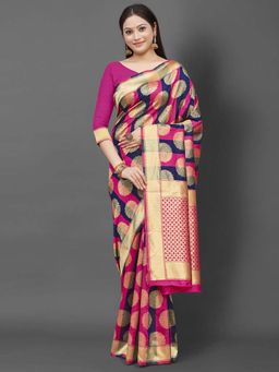 Akhilam - Women Silk Blend Navy Blue Celebrity Saree with Unstitched Blouse