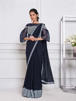 Odette - Graceful Shade of Blue Merged Saree with Unstitched Blouse