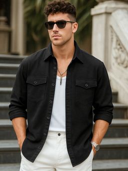 Bewakoof - Men's Jet Black Oversized Cargo Shirt