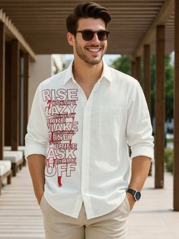 Bewakoof - Men's White Typography Oversized Shirt