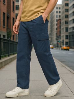 Bewakoof - Men's Navy Blue Straight Fit Cargo Pants