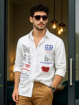 Bewakoof - Men's White Woof Graphic Printed Oversized Shirt