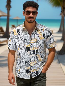 Bewakoof - Men's White Garfield All Over Printed Oversized Shirt