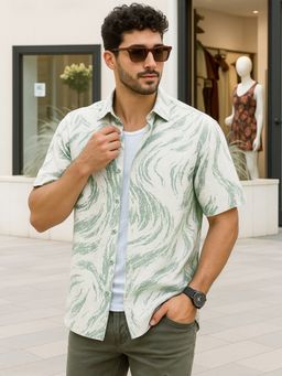 Bewakoof - Men's Fern Green All Over Printed Oversized Shirt