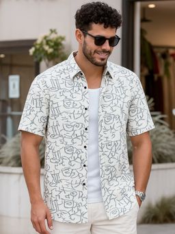 Bewakoof - Men's Light Grey All Over Printed Oversized Shirt