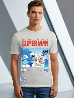 Bewakoof - Official DC Superman Men's Vapour Blue Retro Comic Graphic Printed T-shirt