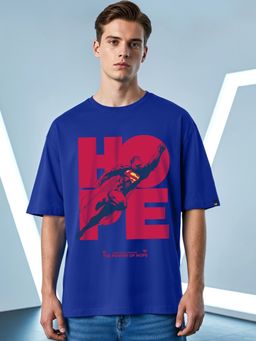 Bewakoof - Official DC Men's Blue Superman Graphic Printed Oversized T-shirt