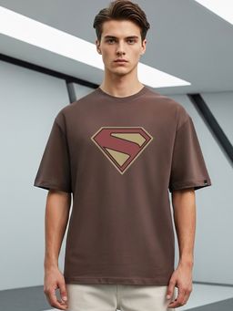 Bewakoof - Official DC Men's Chocolate Brown Graphic Printed Oversized T-shirt