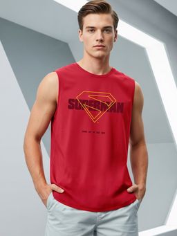 Bewakoof - Official DC Men's Bold Red Superman Logo Graphic Printed Oversized Vest