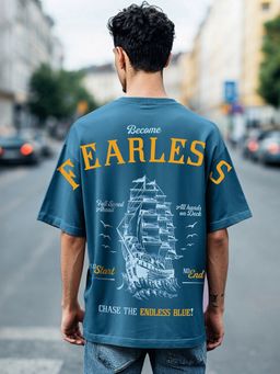 Bewakoof - Heavy Duty 1.0 Men Moroccan Navy Blue Graphic Printed Oversized T-Shirt