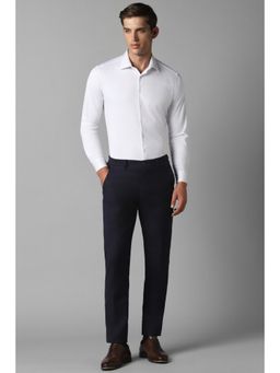 Louis Philippe - Men Navy Blue Slim Fit Solid Flat Front Formal Trousers