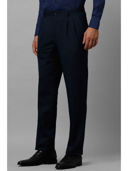 Louis Philippe - Men Navy Blue Regular Fit Solid Flat Front Formal Trousers