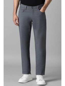 Louis Philippe - Men Grey Slim Tapered Fit Solid Flat Front Casual Trousers