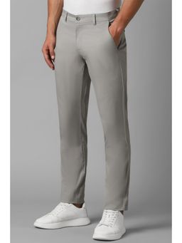 Louis Philippe - Men Grey Slim Tapered Fit Solid Flat Front Casual Trousers