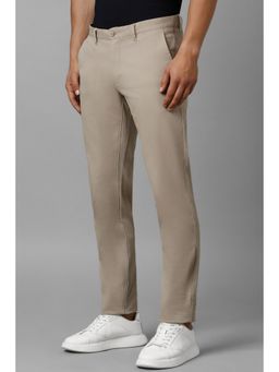 Louis Philippe - Men Brown Slim Tapered Fit Solid Flat Front Casual Trousers