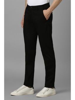 Louis Philippe - Men Black Slim Tapered Fit Solid Flat Front Casual Trousers