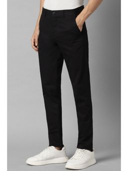 Louis Philippe - Men Black Smart Fit Solid Flat Front Casual Trousers