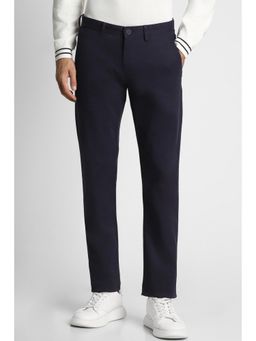 Peter England - Men Navy Blue Solid Super Slim Fit Trousers
