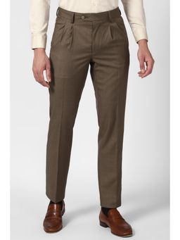 Van Heusen - Men Brown Textured Regular Fit Trousers