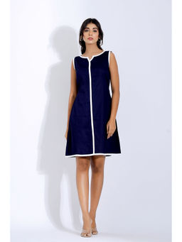 PLUM AND SODA - Navy Blue One Stripe Knee Length Dress For Women