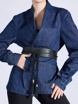 Twenty Dresses by Nykaa Fashion - Black Animal Textured Broad Tie Up Waist Belt