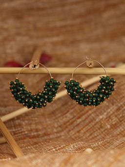 Anika's Creations - Stylish Gold Tone Green Pearl Hoopwire Bali Earring