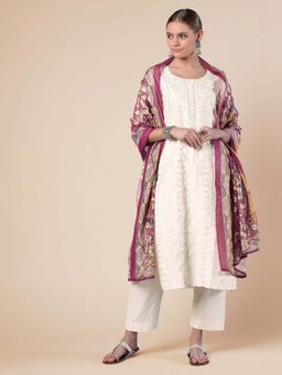 HERITAGE - Off White Kurta with Pant & Dupatta (Set of 3)