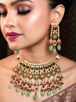 AG'S - Ruby & Green Gold Plated Kundan Necklace Set