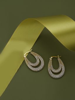 Carlton London - Premium Gold Toned Cubic Zirconia Studded Gold-Plated Oval Drop Earrings
