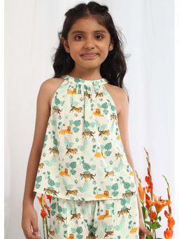 The Tribe Kids - Girls Print Round Neck Sleeveless Cotton A-Line Top