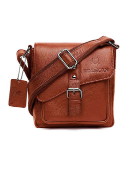 WILDHORN - Tan Classic Leather Sling Bag for Men I Office Bags I Travel Bags I Adjustable Strap