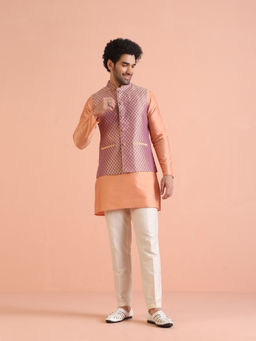 KISAH - Men Peach Ethnic Kurta with Jacket & Pant