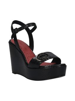 BAGATT - Sigma Black Reptile Print Womens Ankle Strap Heels