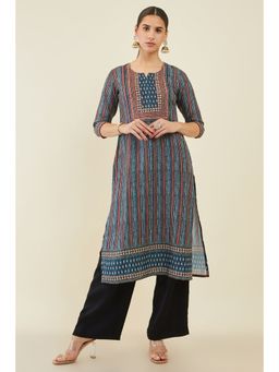 Soch - Women Blue Polyester Printed Kurta