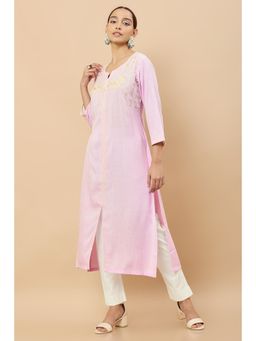 Soch - Women Pink Rayon Floral Kurta