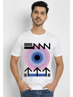 THREADCURRY - Pattern Men White Printed Crew Neck T-Shirt