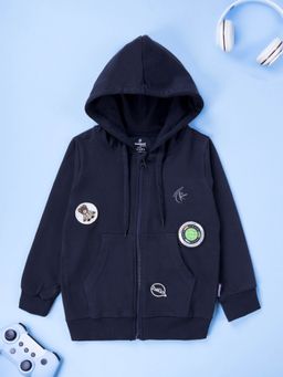 KiddoPanti - Boys Full Sleeve Zip Front Open Hoodie With Multiple Badges