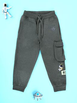 KiddoPanti - Boys Fleece Cargo Joggers With Astronaut Print