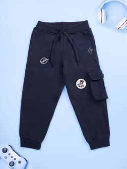 KiddoPanti - Boys Fleece Cargo Joggers With Hello Speech Bubble & Teddy Bear