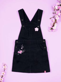 KiddoPanti - Girls Pinafore Denim Dungaree With Crochet Flower
