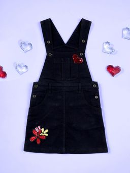 KiddoPanti - Girls Pinafore Denim Dungaree with Five-Petal Flower