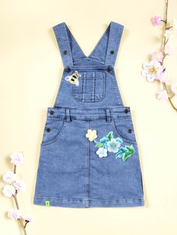 KiddoPanti - Girls Pinafore Denim Dungaree Dress With Multiple Badges