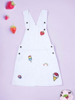 KiddoPanti - Girls Pinafore Denim Dungaree Dress With Multiple Badge