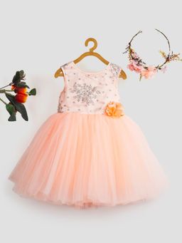 Toy Balloon Kids - Kids Peach Knee Length Girls Party Wear Dress