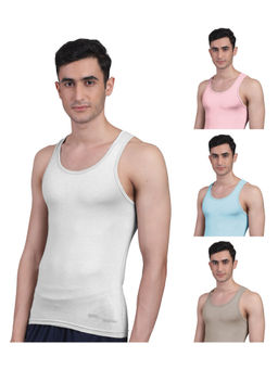FREECULTR - Men's Twin Skin Bamboo Anti Microbial Breathtech Cotton Vest, Pack of 4