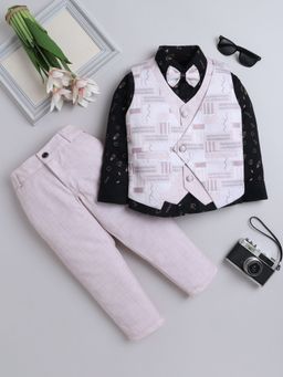 FOURFOLDS - Boys Light Pink Waistcoat and Shirt with Trouser and Bow (Set of 4)
